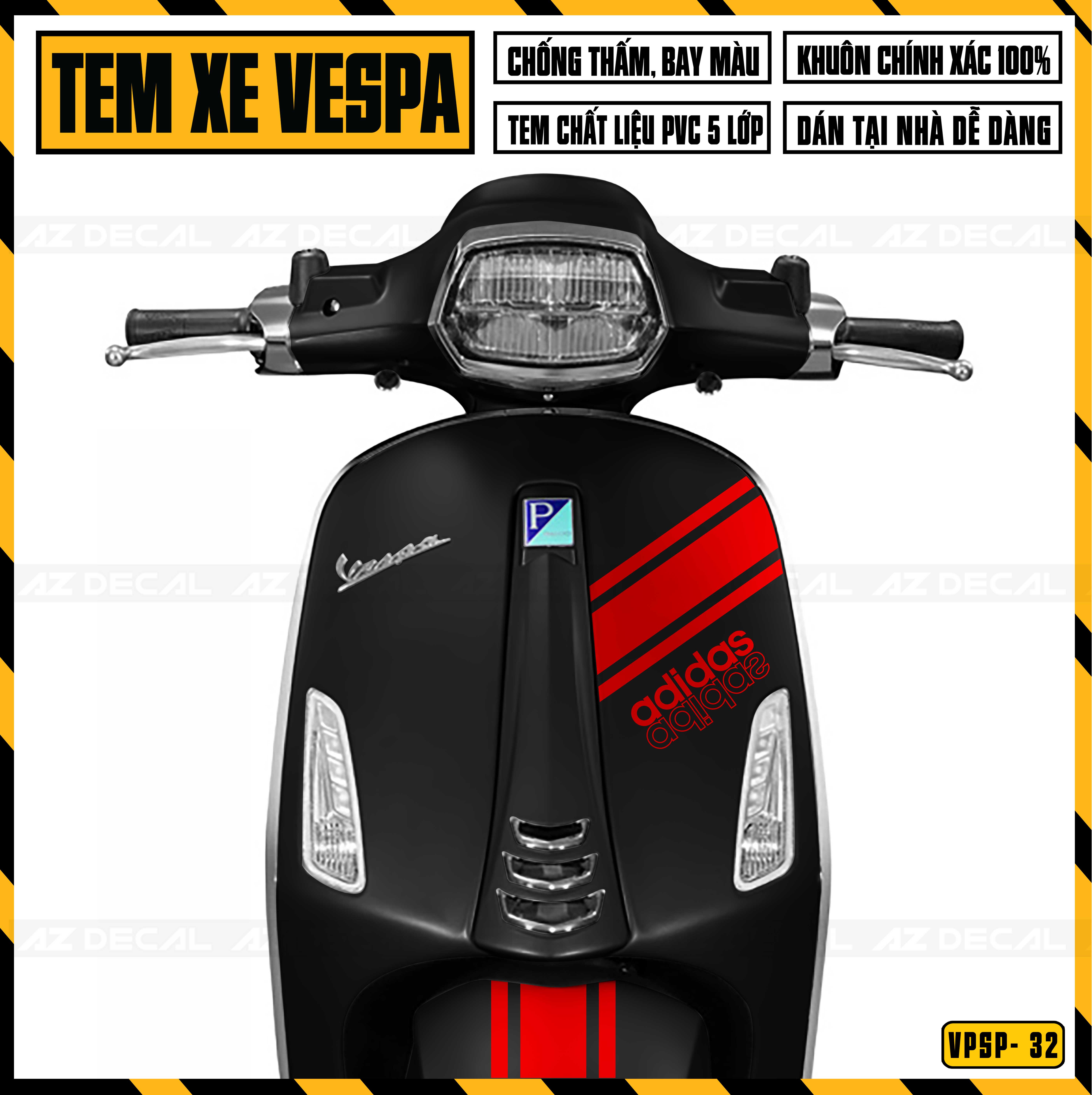 Tem Chế Xe Vespa Mẫu Adidas | VP32 | Deca Rời Dán Xe Vespa Sprint / Primavera Đẹp, Cắt Khuôn Sẵn Dễ Dán