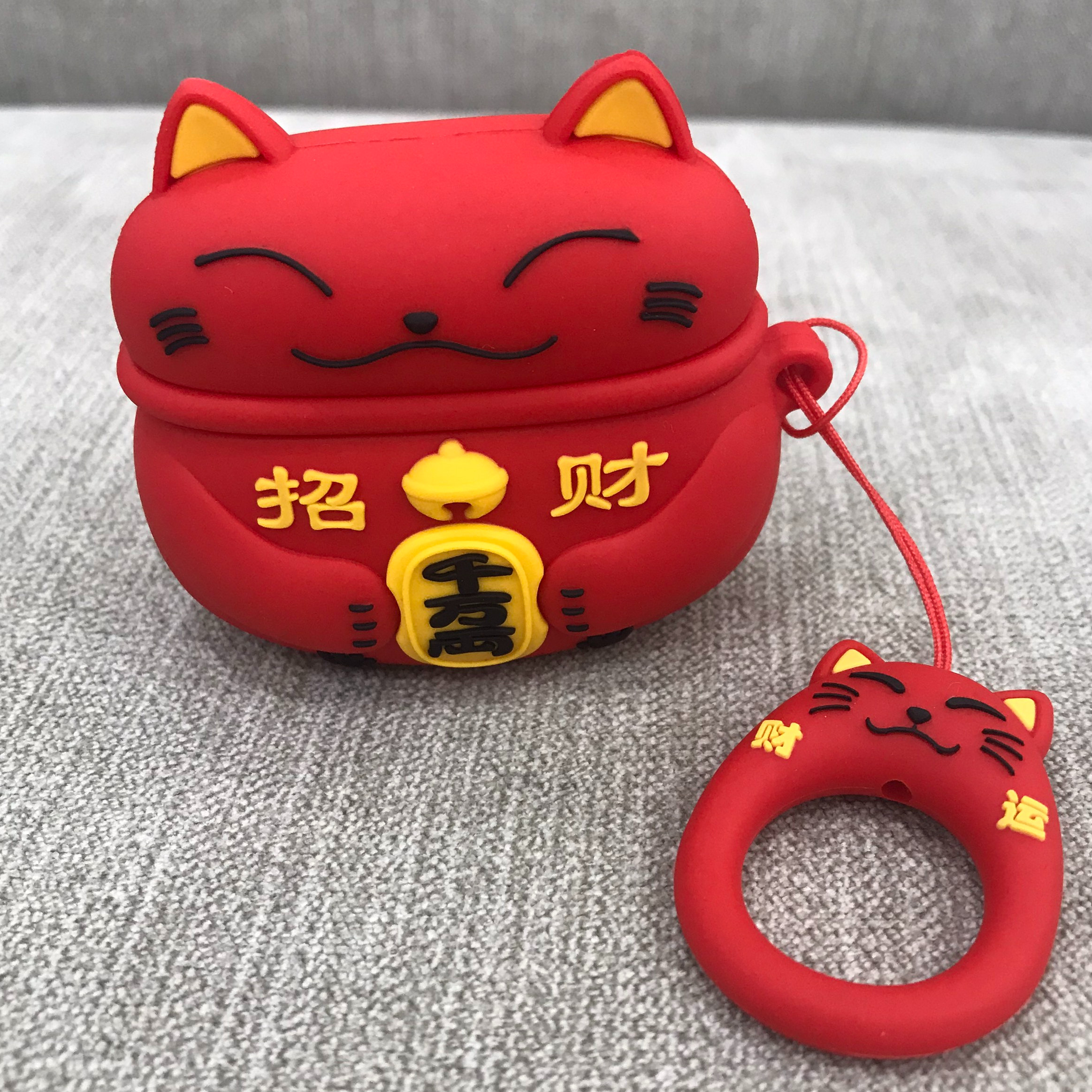 Case Ốp Lưng Silicon Chống Sốc Cao Cấp Cho Airpods Pro - Mèo May Măn Màu Đỏ