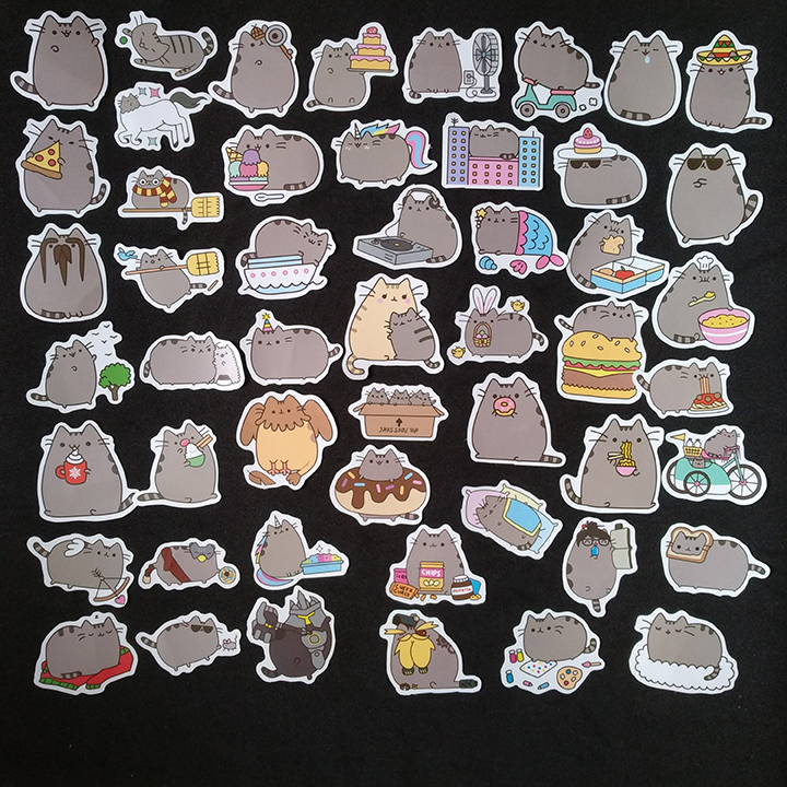 Bộ Sticker dán cao cấp chủ đề MÈO PUSHEEN - Dùng dán Xe, dán mũ bảo hiểm, dán Laptop