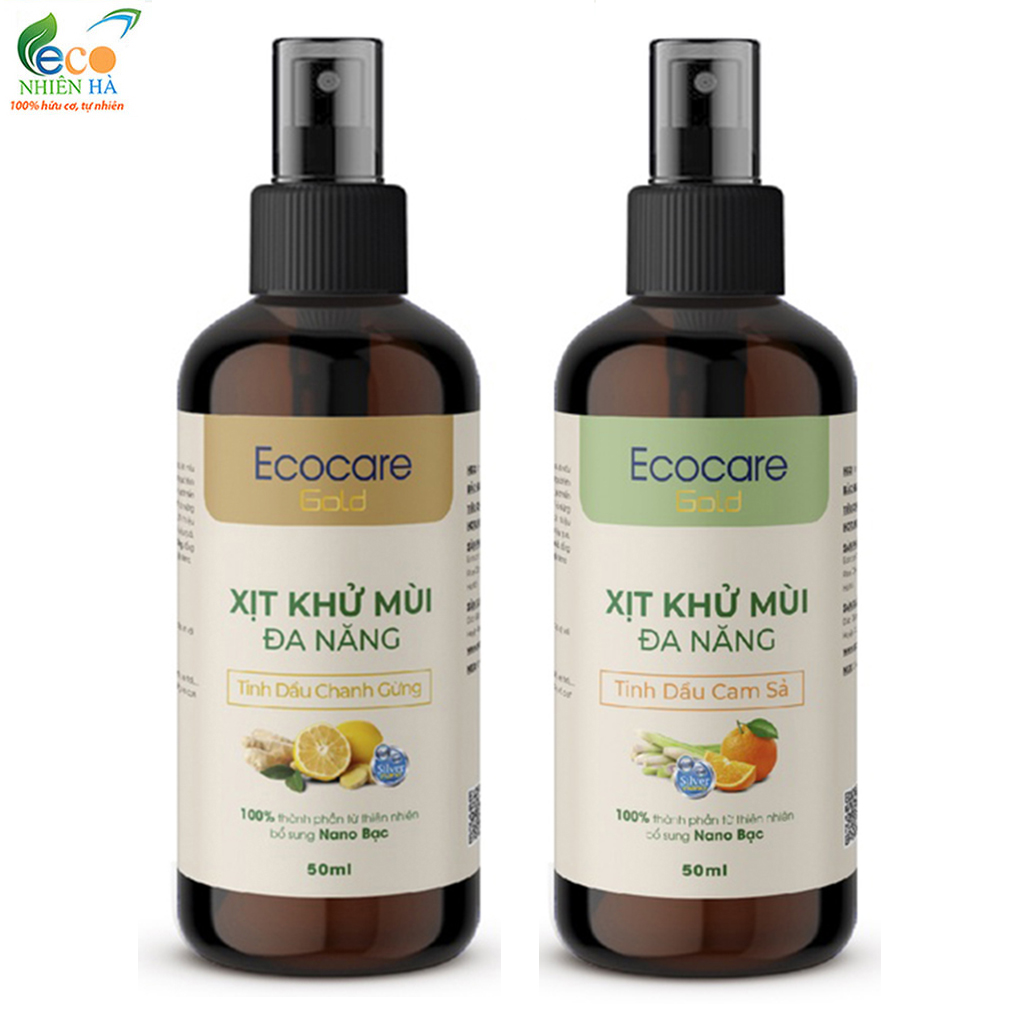 Xịt khử mùi đa năng ECOCARE 50ml tinh dầu thiên nhiên Nano bạc, khử mùi nhà bếp tủ quần áo