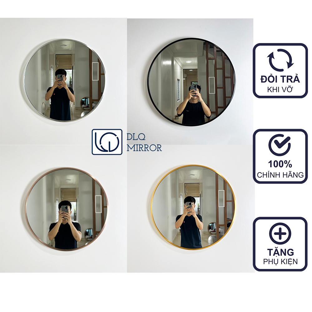 Gương Tròn Viền Trắng Treo Tường DLQ MIRROR Chất Liệu Nhôm Sơn Tĩnh Điện Cao Cấp