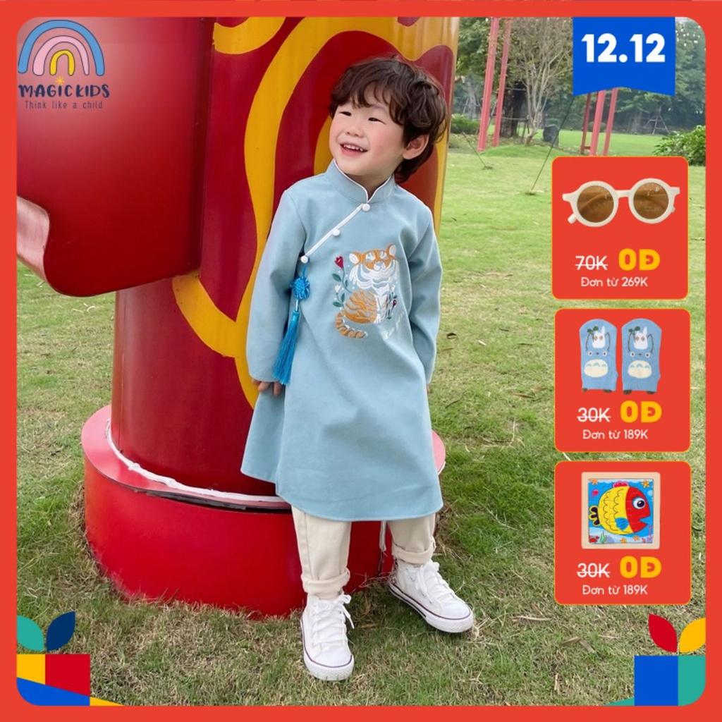 Áo dài bé trai cách tân thêu hổ mẫu mới 2021 cho bé 9-34kg mặc Tết, sự kiện Magickids Quần áo trẻ em thu đông AO21018