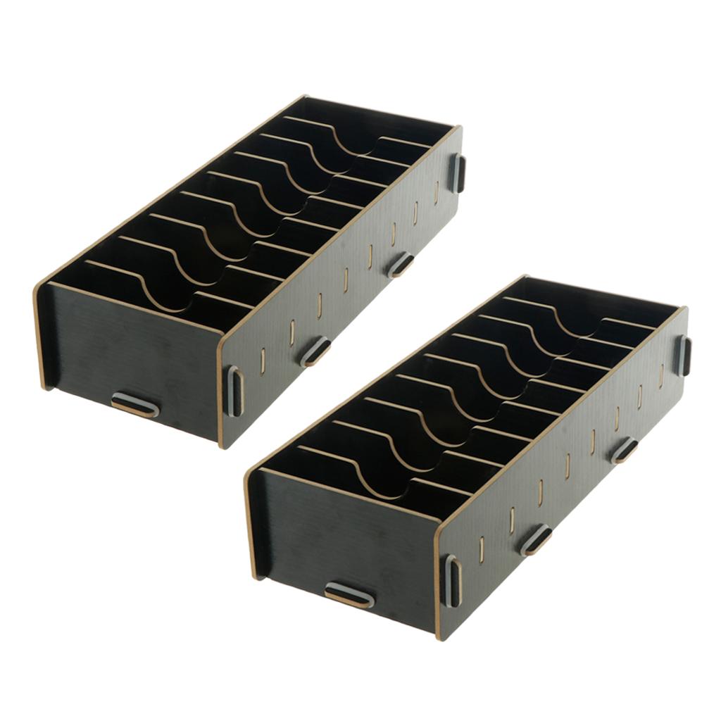 2x Wooden Desktop Business Card Game Cards Storage Box Holder 9 Compartments