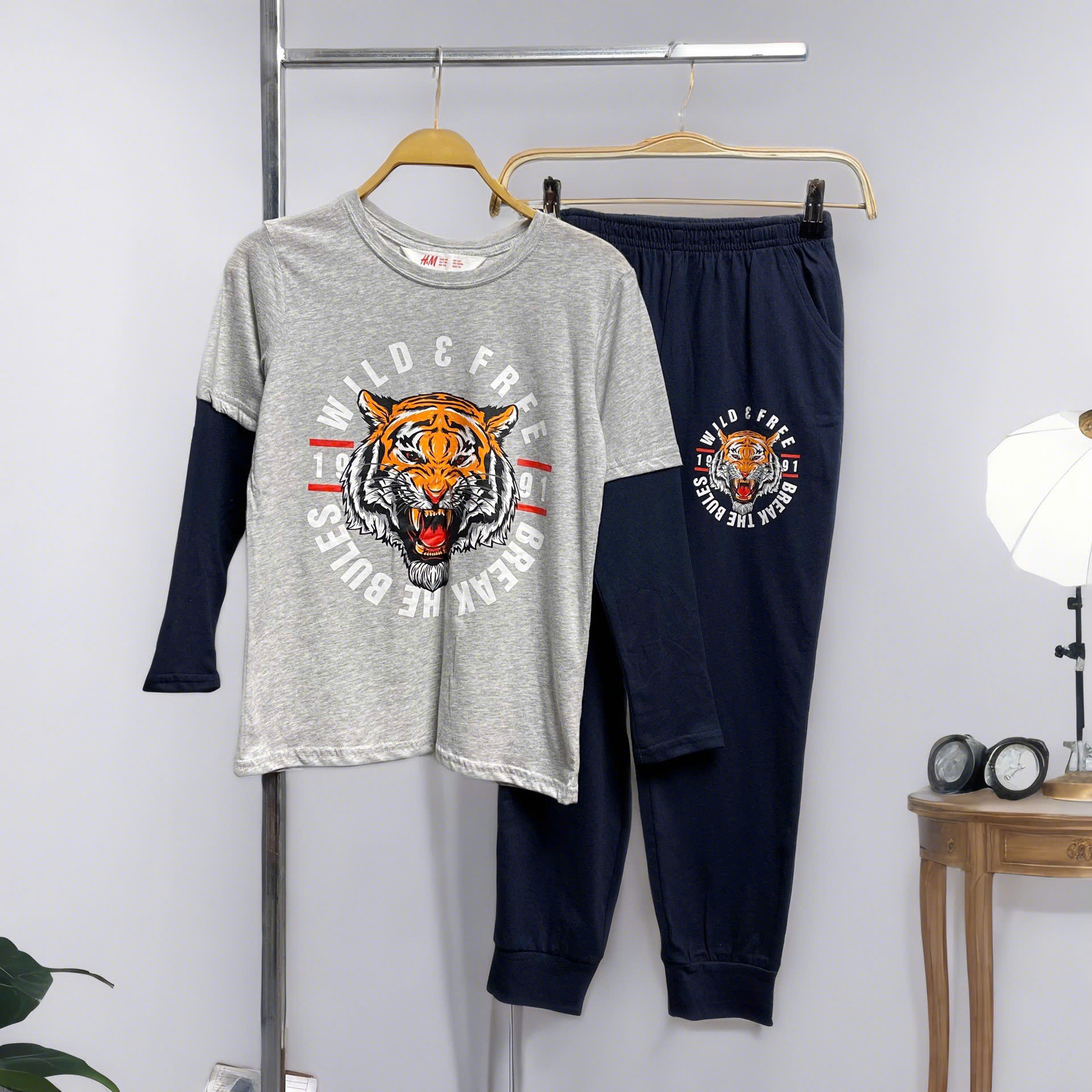 Bộ dài tay bé trai size đại 7-16 tuổi tay nối in chữ và hình vải mềm co giãn không bai xù