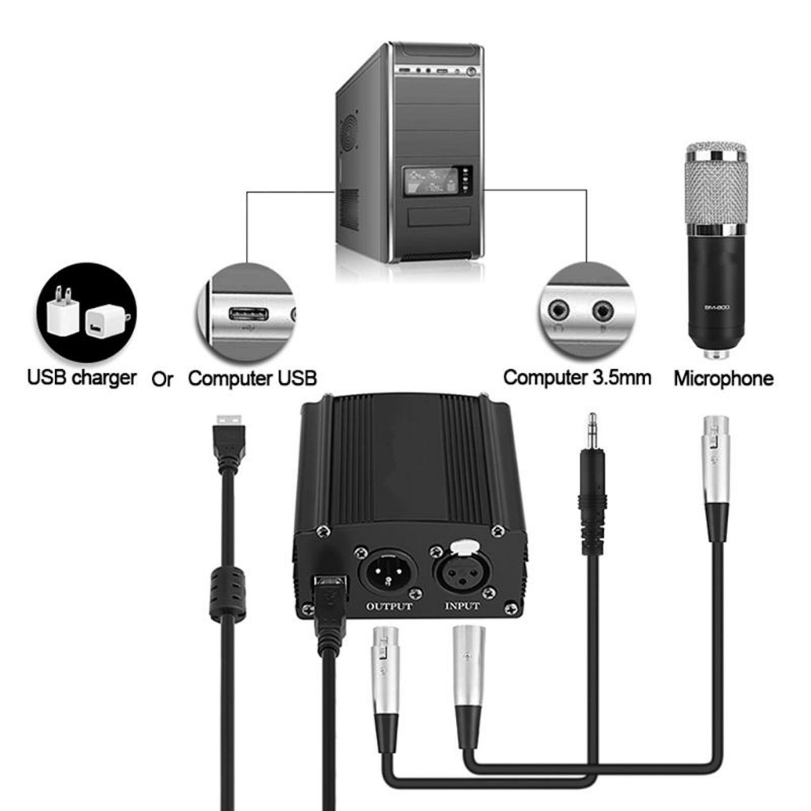 48V  Power Supply with Charging Cable for Microphone Music Recording