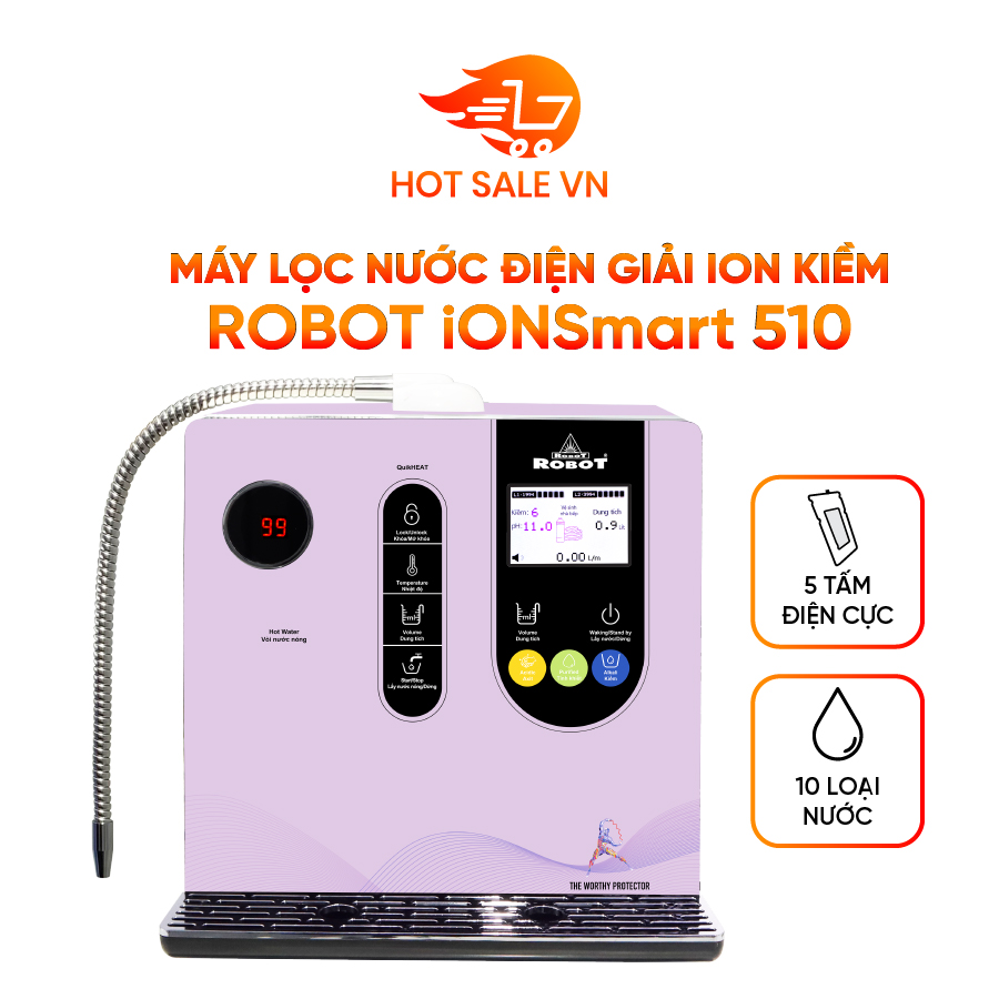 Máy Lọc Nước Điện Giải Ion Kiềm ROBOT IonSmart 510 Nóng Thông Minh Tạo 10 Loại Nước Sử Dụng - Hàng Chính Hãng