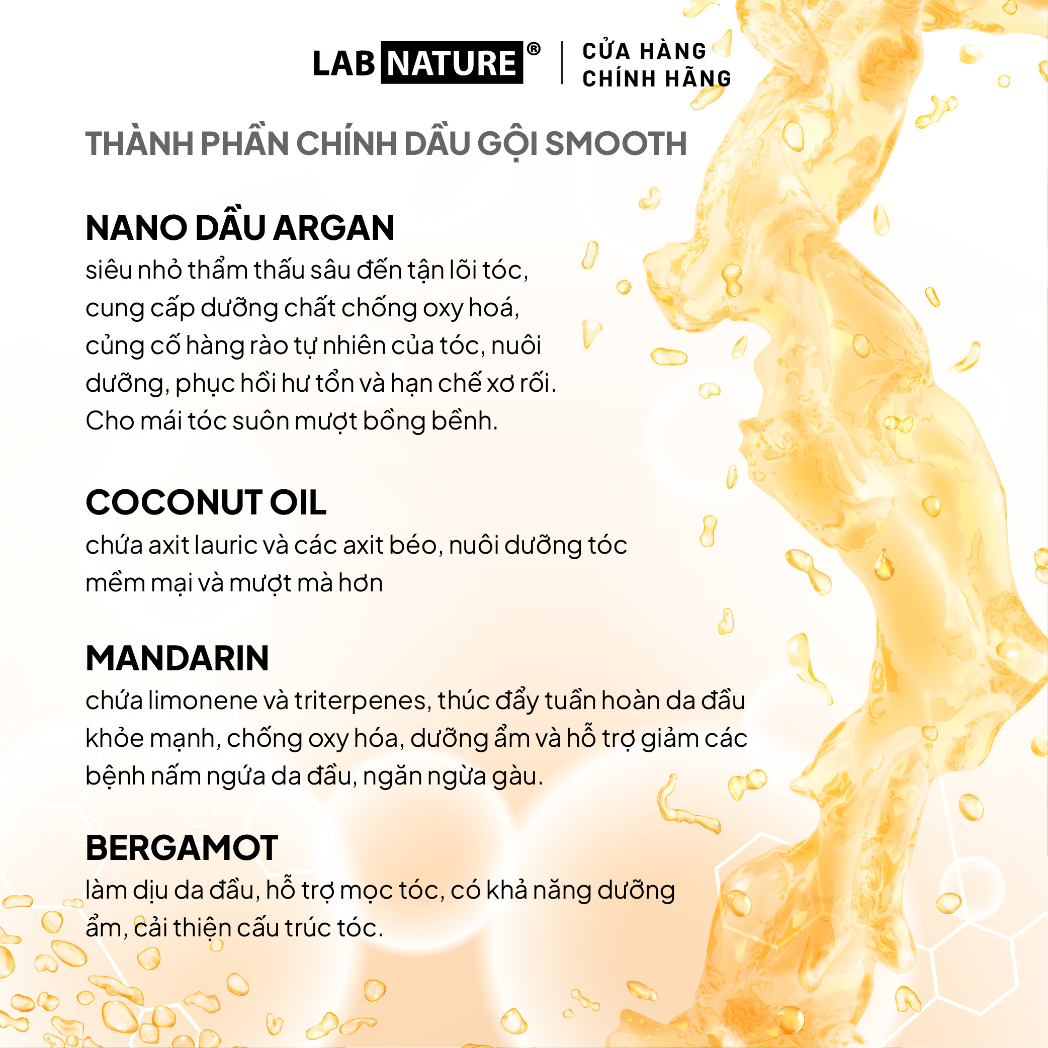 Combo Dầu gội và Dầu xả Lab Nature Smooth Suôn Mượt Bồng Bềnh - Công nghệ thẩm thấu sâu đến tận lõi tóc - 480g
