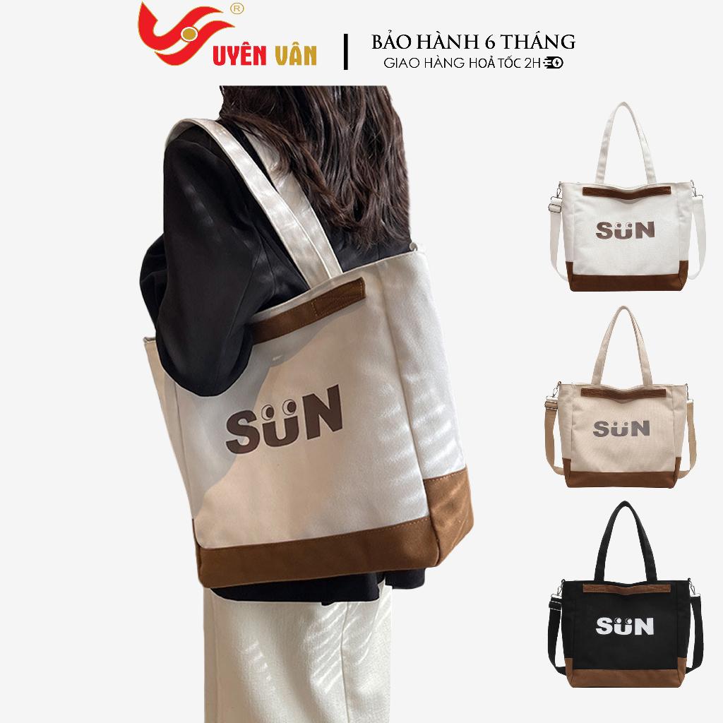 Túi tote nữ vải canvas dày có khóa miệng ngăn phụ bên trong thời trang ulzzang hàn quốc đẹp C9391