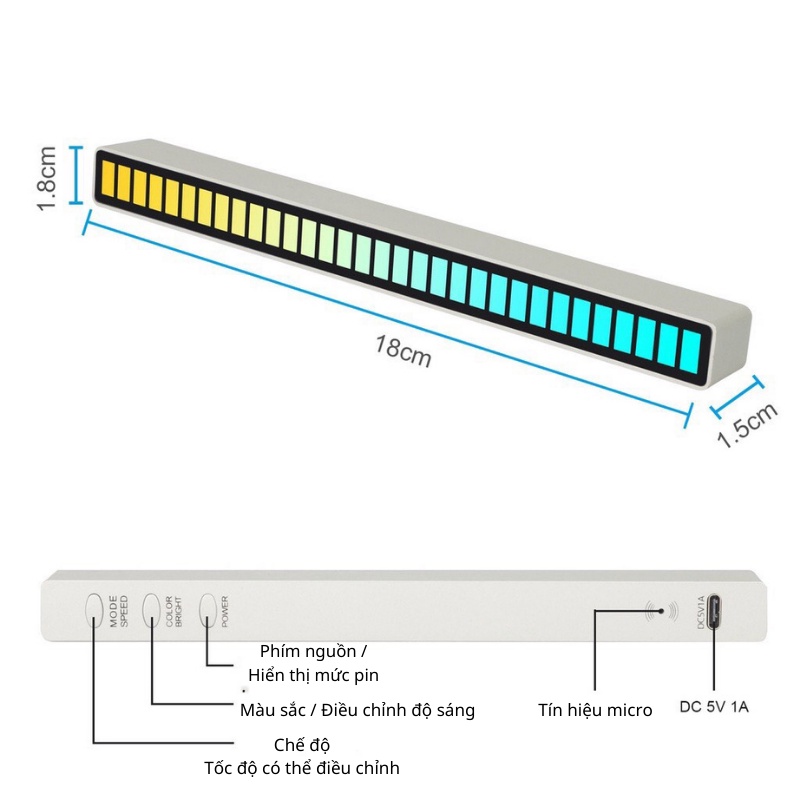 Thanh Đèn Led RGB Nháy Theo Nhạc, Cảm Ứng Âm Thanh Bar-Light,Led Trang Trí Trên Máy Tính, DECOR phòng,ôtô