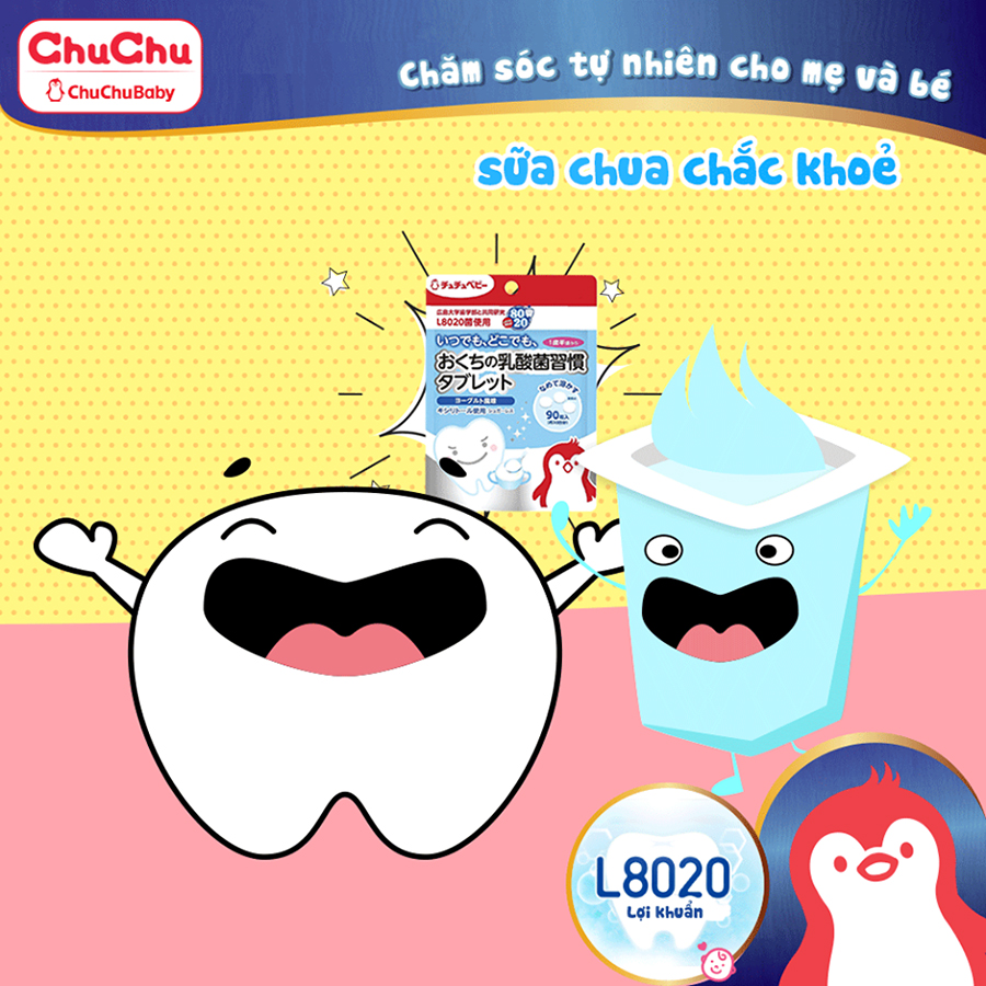 Combo Viên ngậm lợi khuẩn Ngừa Sâu Răng Vị Sữa Chua ChuChuBaby L8020 - 90 Viên Và Nước Súc Miệng Lợi Khuẩn Vị Táo Bạc Hà ChuChuBaby L8020 - 300ml (Dành cho bé từ 1.5 tuổi và phụ nữ mang thai)