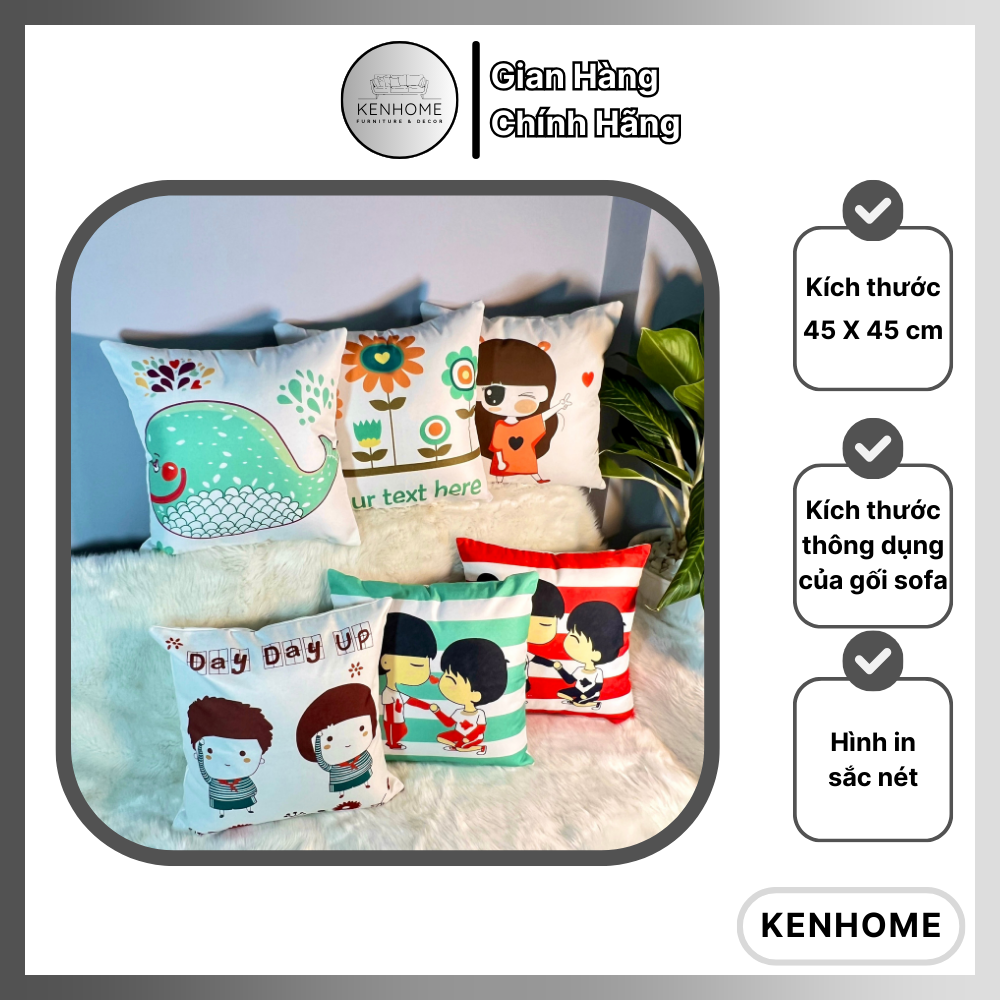 Gối Sofa Họa Tiết Hoạt Hình Chibi - Gối Tựa Lưng Sofa Dễ Thương, Trẻ Trung Decor Nhà Cửa - Vải Bố Cao Cấp - Kích Thước 45X45cm