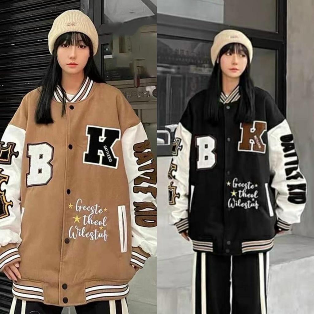 Hình ảnh Áo Varsity Jacket - Áo Khoác Bomber Cardigan họa tiết chữ B.K phối bo Siêu Hot nam nữ mặc được