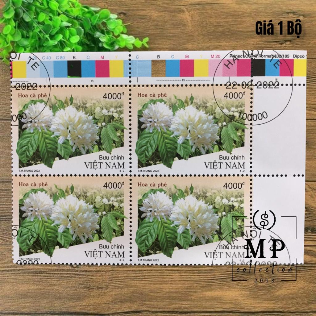 Bộ tem hoa hạt quả và cây cà phê 4 tem.