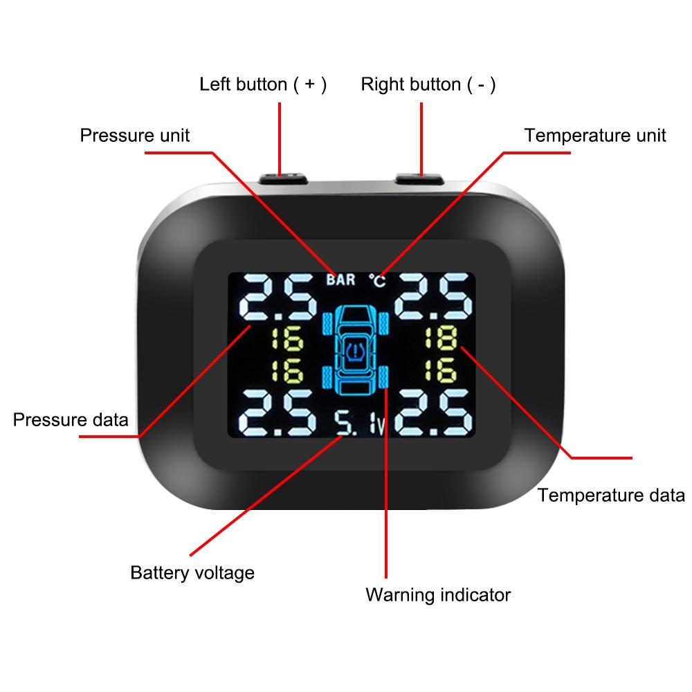 Hệ thống giám sát áp suất lốp xe hơi không dây mini màn hình LCD USB TPMS với 4 cảm biến ngoài