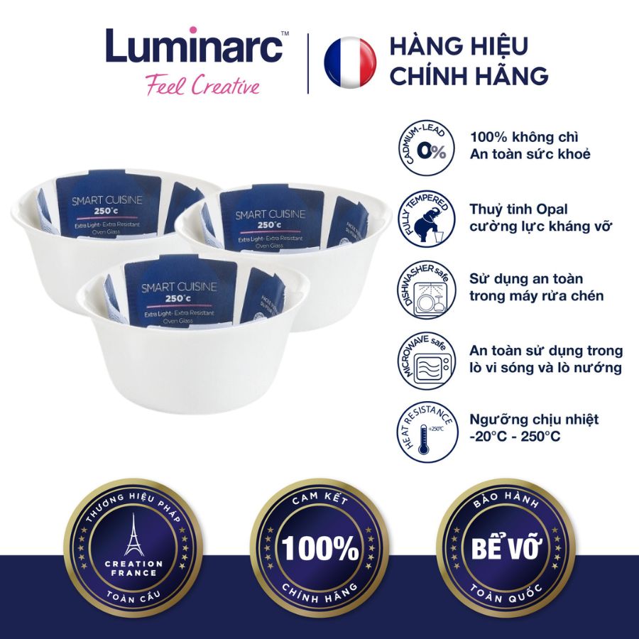 Bộ 3 Khay nướng Thuỷ Tinh Luminarc Smart Cuisine Tròn 11cm- LUKHN3295