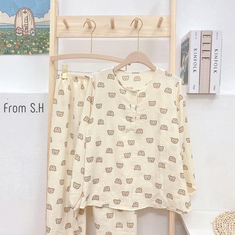 Bộ đồ ngủ nữ dài tay, bộ đồ pizama (bộ pijama) có thể mặc như bộ đồ bầu hay bộ đồ sau sinh