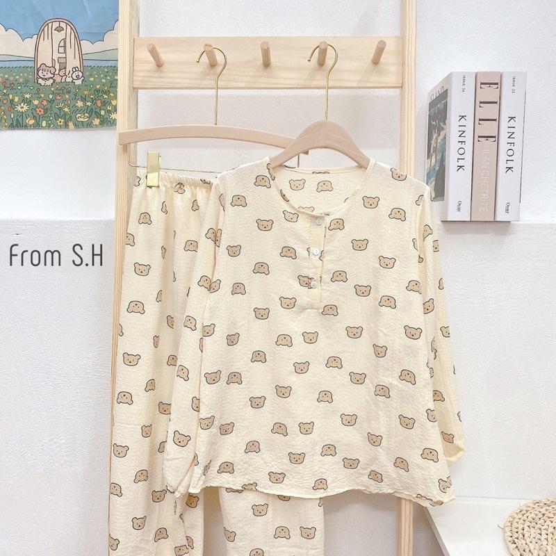 Bộ đồ ngủ nữ dài tay, bộ đồ pizama có thể mặc như bộ đồ bầu hay bộ đồ sau sinh