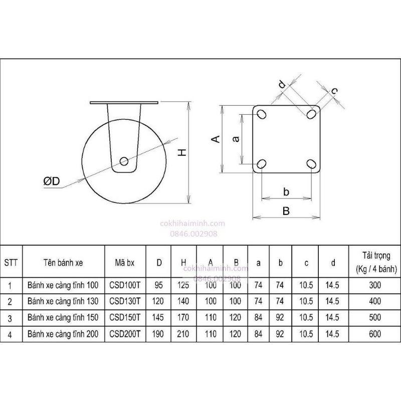 Bánh xe đẩy hàng, xe kéo 100cm