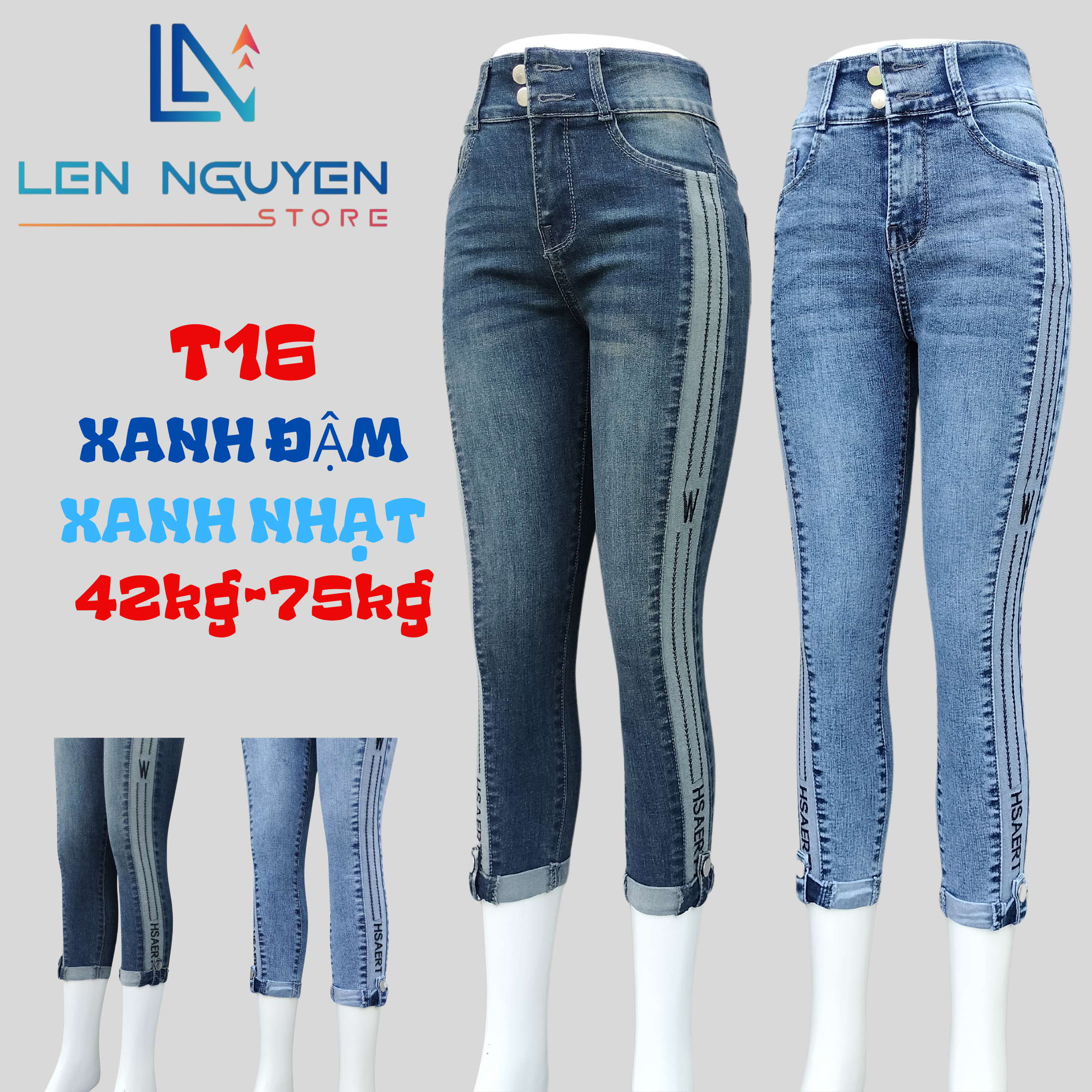 T16_Quần jean nữ lỡ dài 80-82cm thiết kế thêu sườn ,chất liệu vải cao cấp, co giãn cho 42kg đến 75kg 27-35 Vải Cao Cấp ,Mềm Mịn Thoáng Mát Pants Xanh Rêu Women Có Túi Denim Khuy
