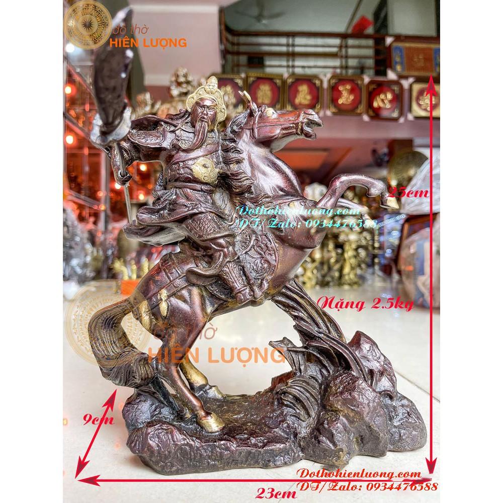 Tượng Quan Công - Quan Vân Trường Cầm Đao Cưỡi Xích Thố Bằng Đồng Nguyên Chất Màu Nâu Cao 25cm, Nặng 2.5kg