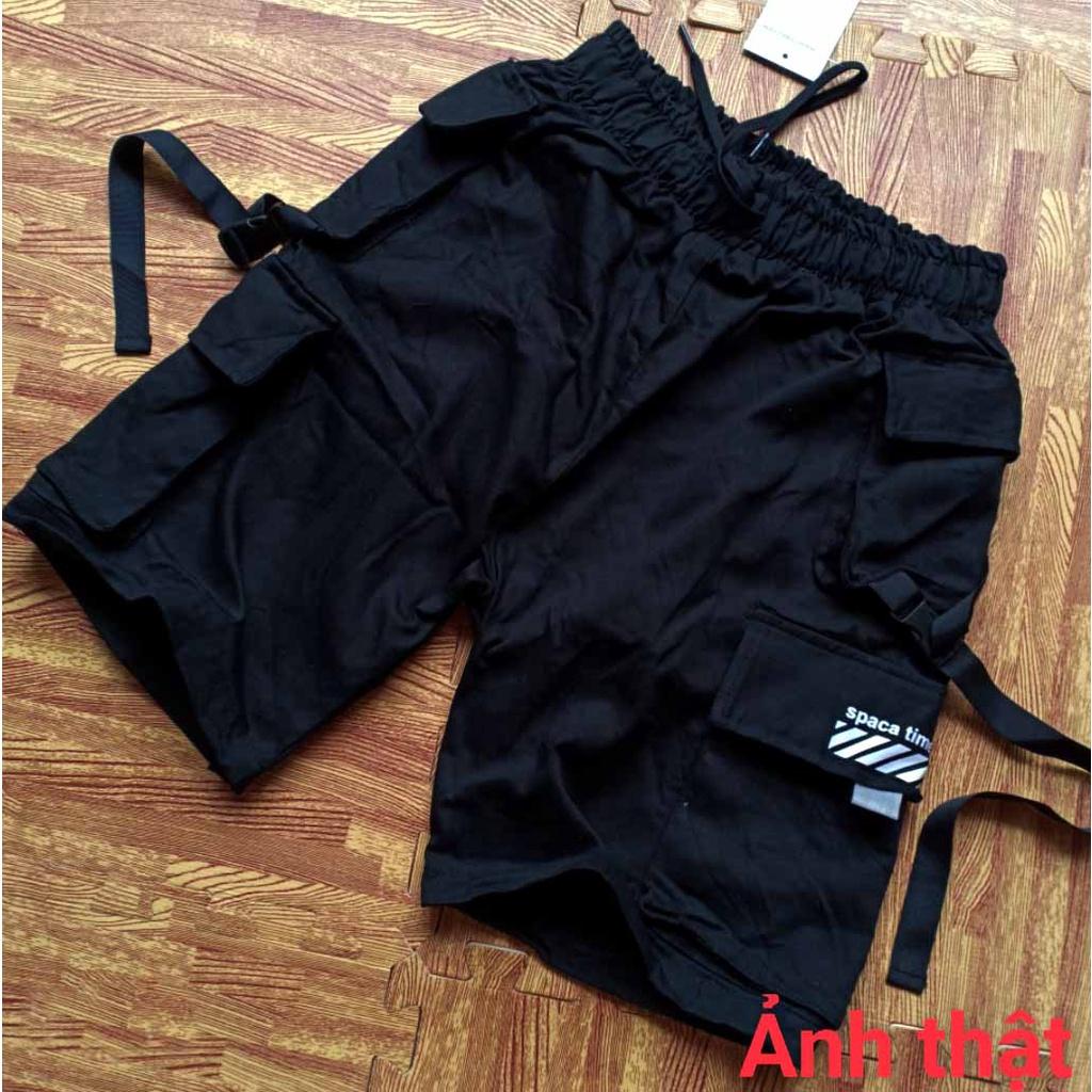 Quần spaca kaki túi hộp phản quang phong cách nam - Sọt Lững Kiểu Dáng Thể Thao Unisex một Màu Đen, 01x