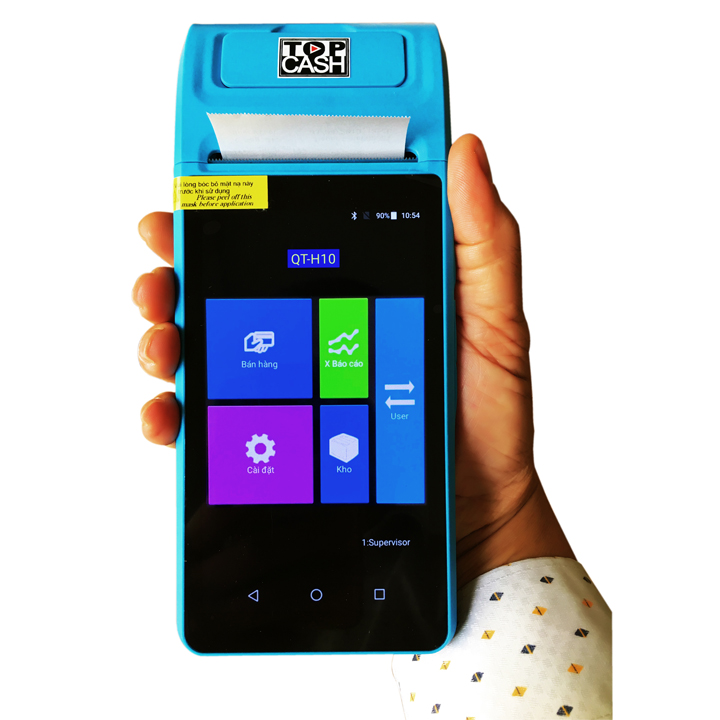 Máy bán hàng cầm tay có sẵn mềm tính tiền vĩnh viễn kèm theo và máy in hóa đơn màn hình cảm ứng Touch Screen 5,5in) TOPCASH QT-H10 - Hàng nhập khẩu chính hãng