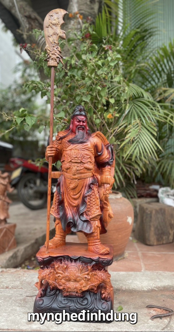 Tượng quan công trấn ải gỗ hương đá pu giả cổ kt cao 80×30×20cm