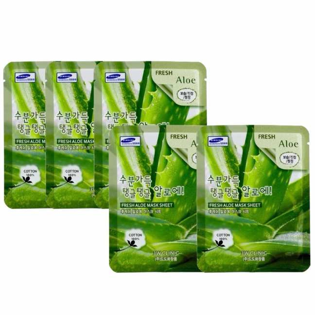 Combo 5 Mặt nạ chiết xuất từ lô hội 3W CLINIC FRESH ALOE MASK SHEET 23ml x 5