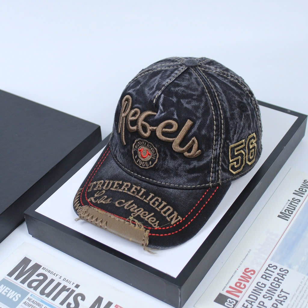 Nón nam, mũ lưỡi trai Ông Địa Rebels phối vải jeans form đẹp thời trang đường phố
