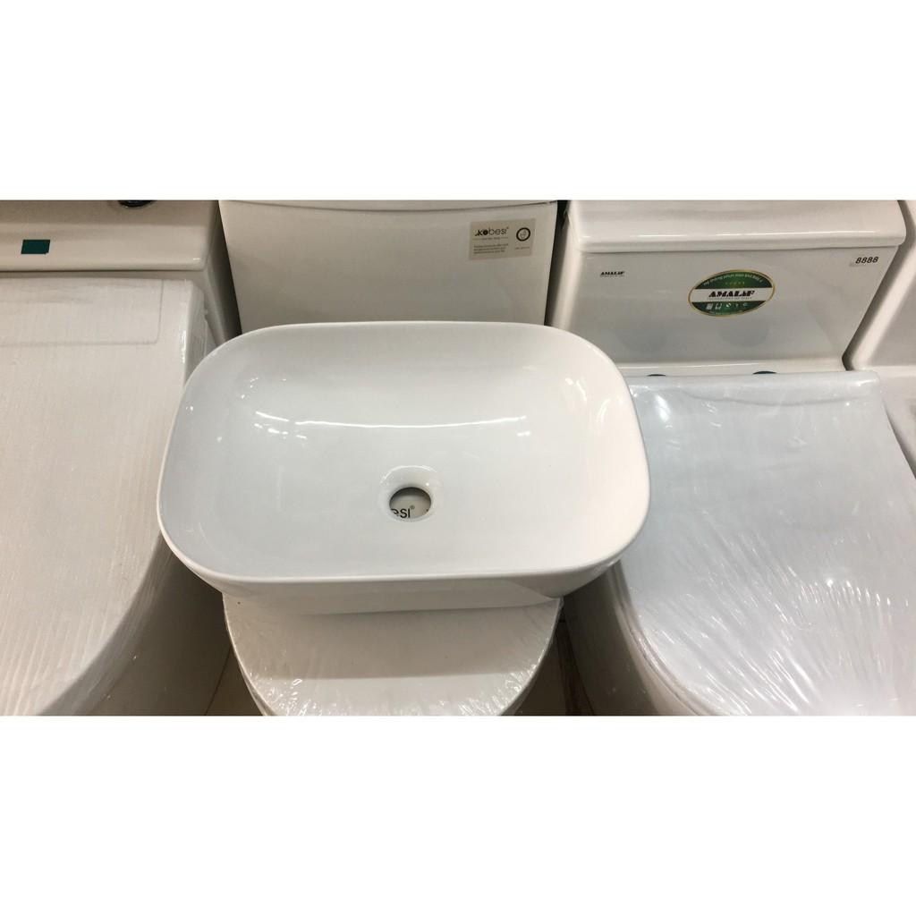 Chậu lavabo rửa mặt đặt bàn vuông nhỏ bo tròn cạnh viền mỏng