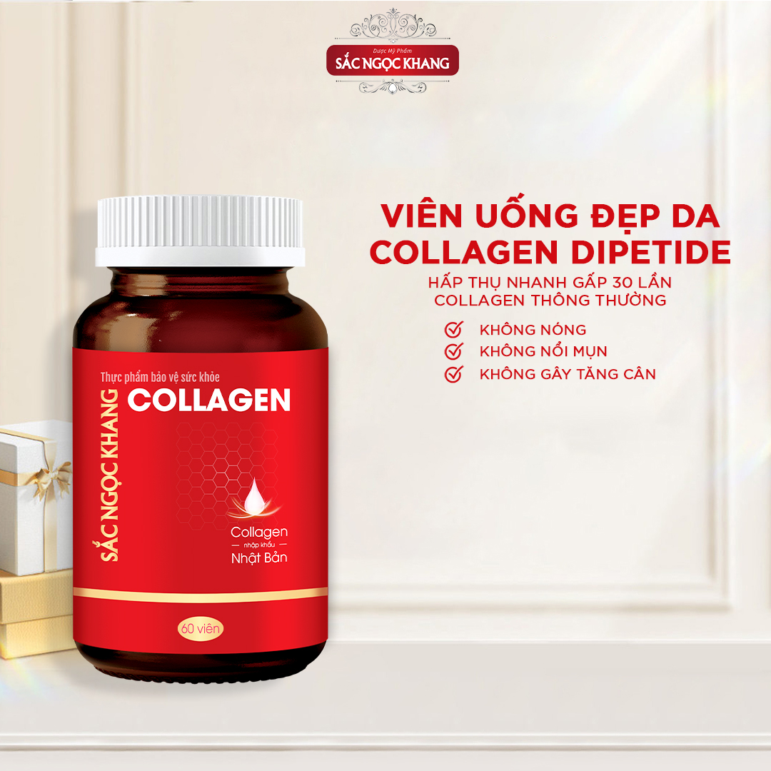 Collagen Sắc Ngọc Khang thế hệ mới 100% nguyên liệu nhập khẩu từ Nhật Bản Hộp 60 viên