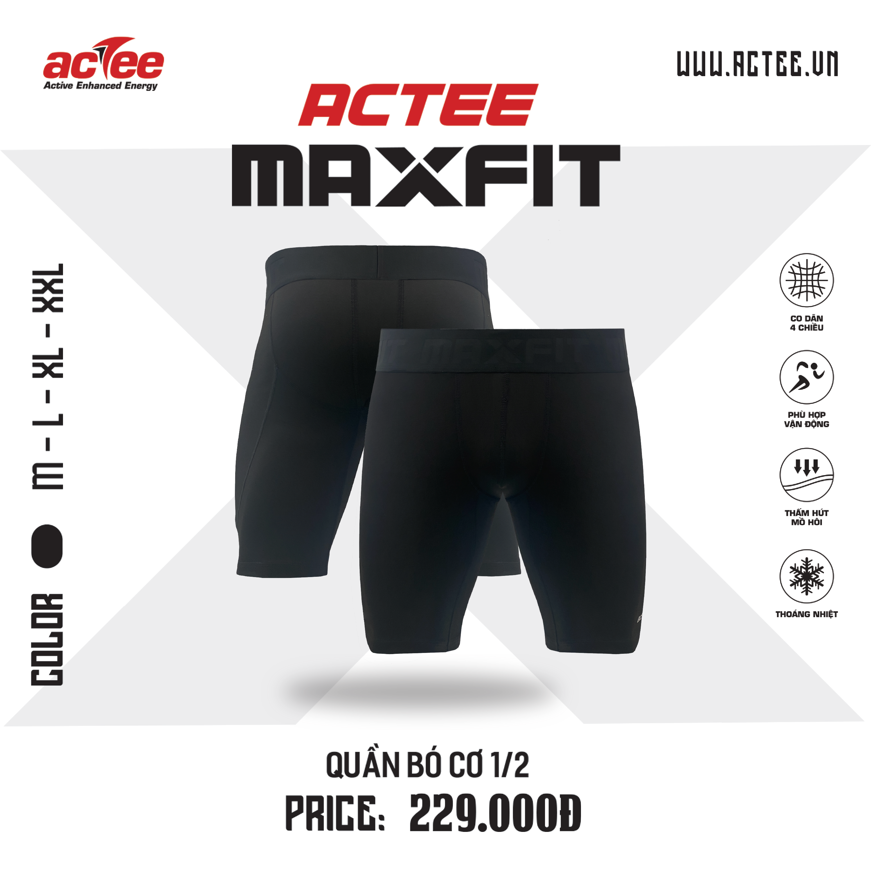 Quần bó cơ thể thao 1/2  (3/4) ACTEE MAXFIT