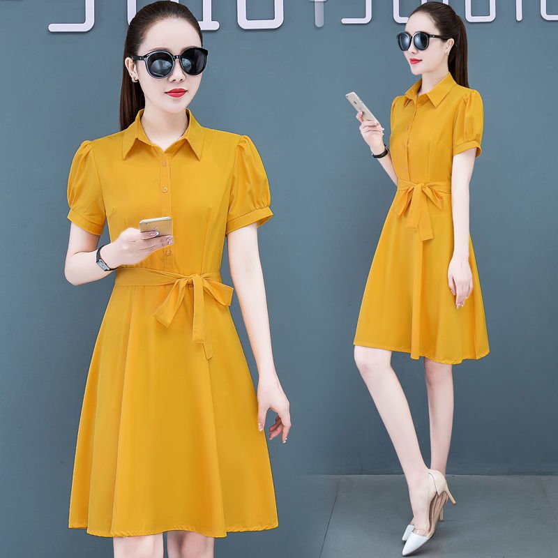 Đầm suông cổ sơ mi phối cúc, đầm trơn thắt eo tôn dáng, thời trang công sở, đi tiệc AH34