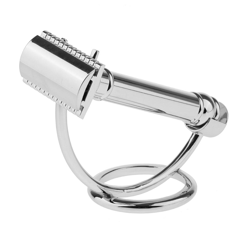 Men Barber Shaving Stand Holder + Manual Double Edge Safety Shaver Set