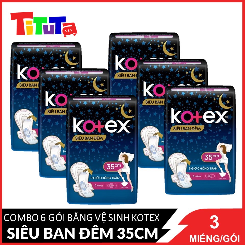 COMBO 6 gói băng vệ sinh Kotex Siêu ban đêm 35cm 3 miếngX6