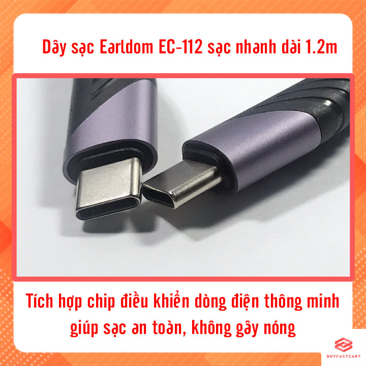 Dây Sạc Nhanh 65W Earldom EC-112 Chiều Dài 1.2m Type C ra Type C - Hàng chính hãng