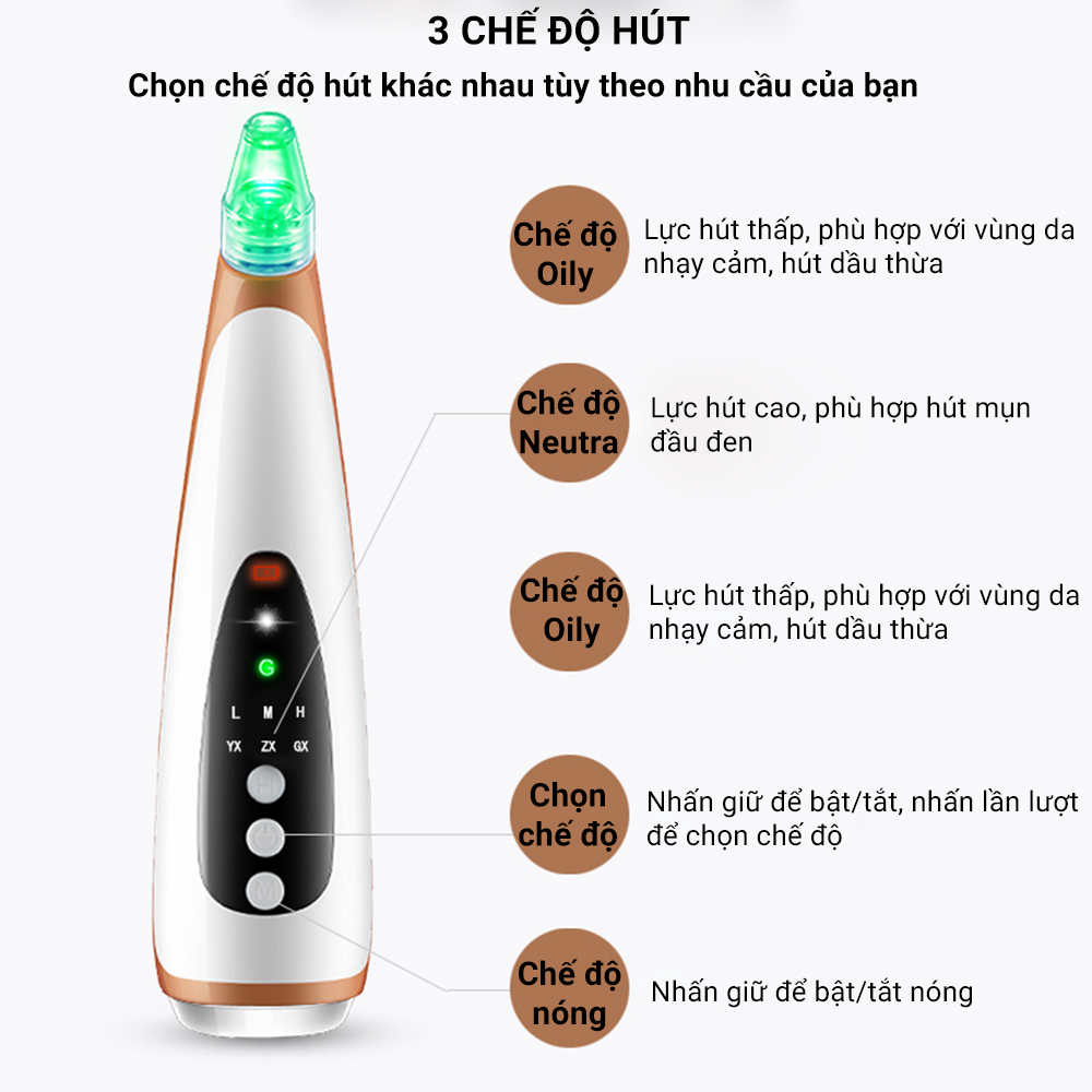 Máy Hút Mụn Mini Cầm Tay Siêu Mạnh, Có Chức Năng Làm Nóng, Hút Mụn Đầu Đen, Mụn Cám, Làm Sạch Bã Nhờn