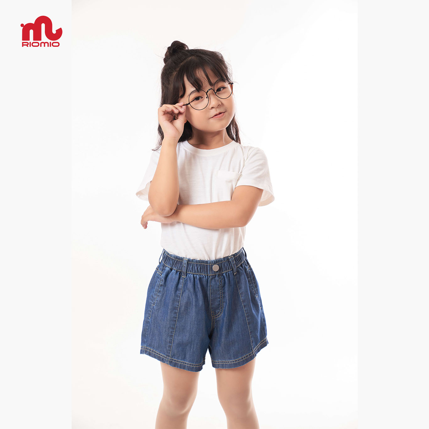 Quần short jean bé gái, sooc bò cho bé 3-11 tuổi (15-40kg) RIOMIO túi xẻ sườn 100% cotton - RO208