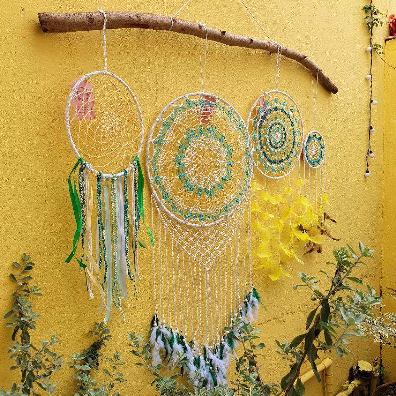 Set dreamcatcher 4 cái size lớn xanh ngọc trang trí nhà cửa phong cách boho