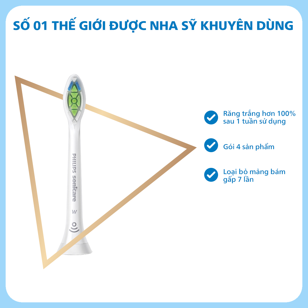 Đầu Bàn Chải Điện W2 Philips Sonicare  HX6064/67 Sạch Sâu, Trắng Răng - Bộ 4 Cái - Trắng - Hàng Chính Hãng