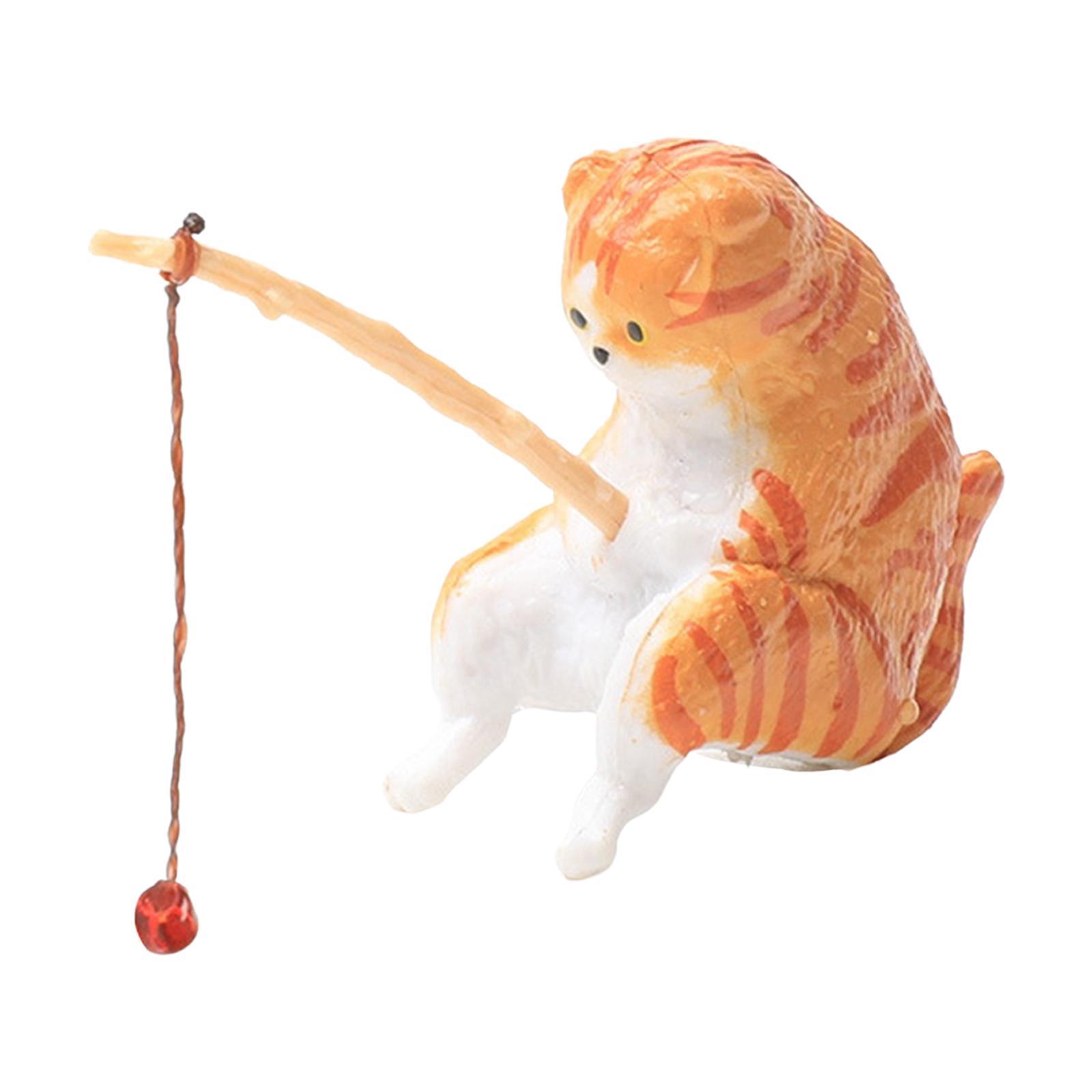 Cat Fishing Figurine Decorative Kitten Fishing Ornament for Garden