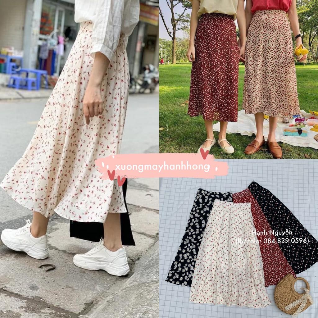 Chân váy hoa vintage chiffon Ulzzang hai lớp dáng dài