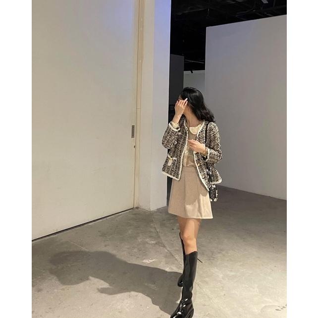 Áo khoác dạ tweed nâu khuy vàng chuẩn NT closet
