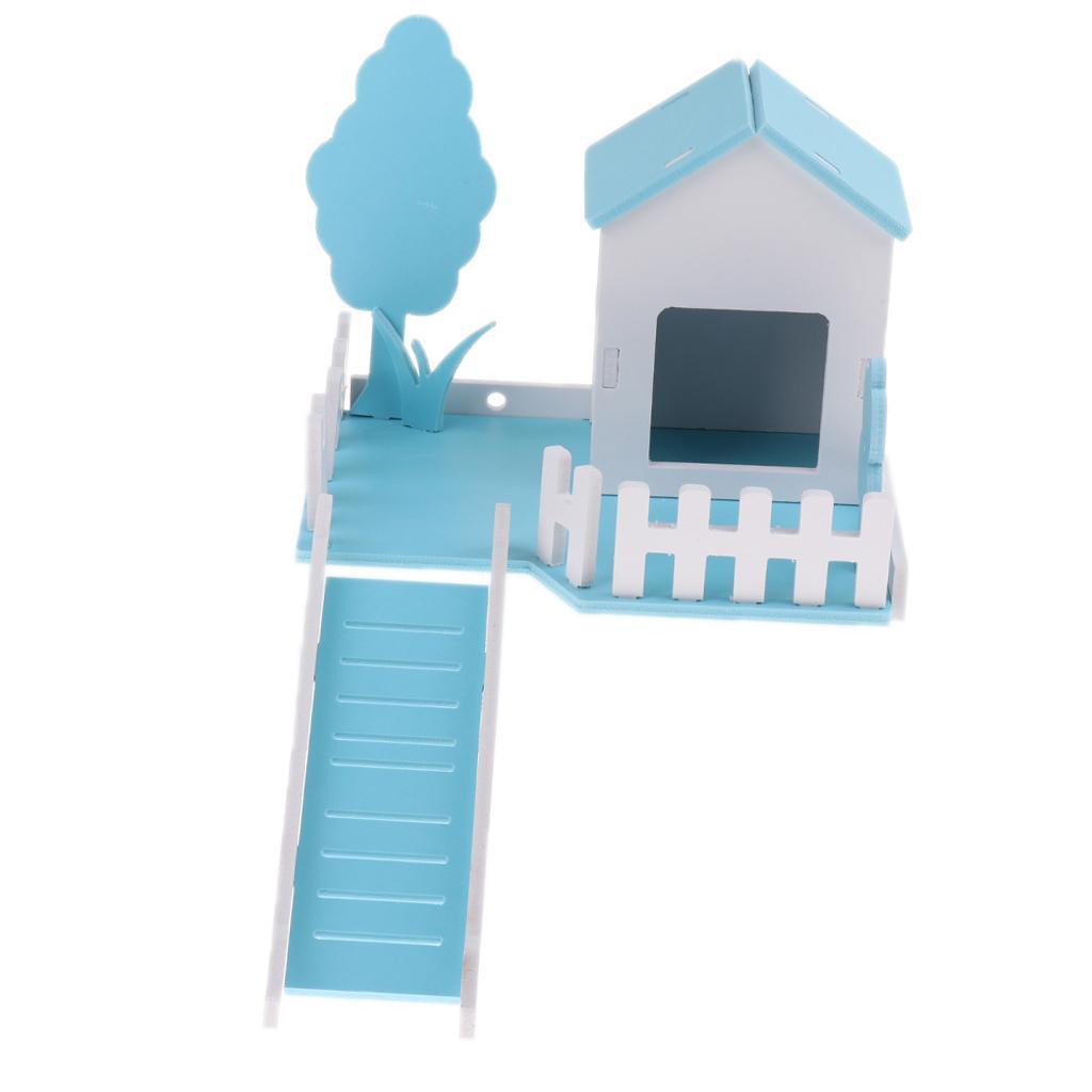 Small Pet Nest Hamster House Cage Villa Fence 3 in 1 with Ladder Blue