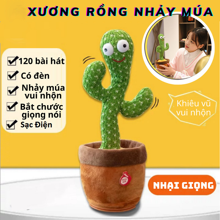 Cây Xương Rồng Sạc Điện Nhại Tiếng  Có Đèn Bắt Chước Giọng Nói  120 Bài Hát Có Bài Tiếng Việt