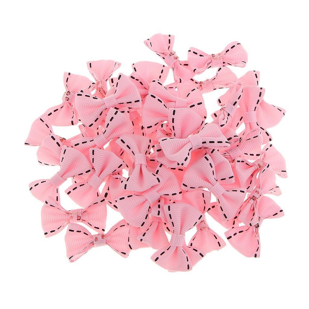 50 Pieces Satin Ribbon Bows Mini Embellishment Craft Artificial Applique Wedding Party