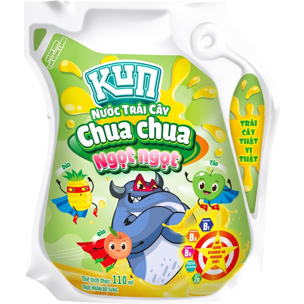 Kun sữa trái cây chua chua ngọt ngọt thùng 24 túi x110ml