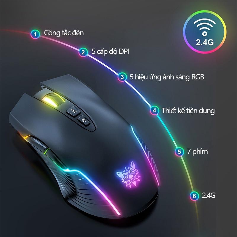 Chuột chơi game Bluetooth có sạc không dây ONIKUMA CW905 Màu đen với hiệu ứng ánh sáng RGB, có thể điều chỉnh DPI 5 tốc [Hàng chính hãng]