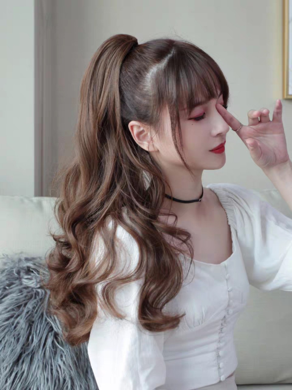Tóc giả nữ ngoặm xoăn lững, tóc giả kẹp