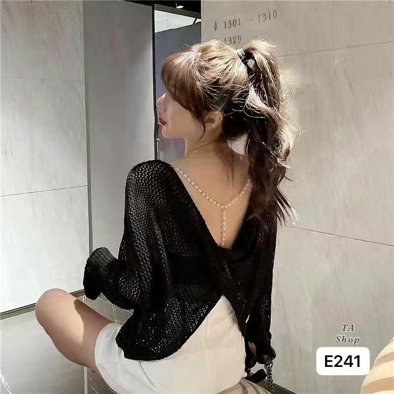 Áo len lưới xoắn lưng dây ngọc